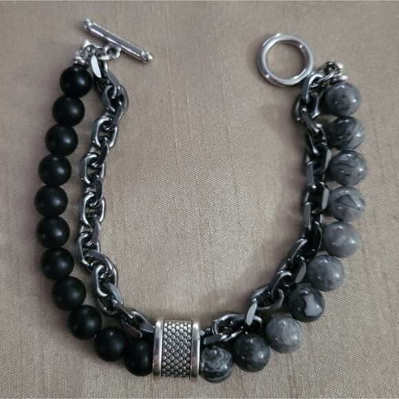 howlite and onyx layered chain and gemstone beaded bracelet - Picture 2 of 3